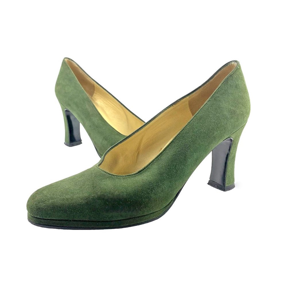CHARLES JOURDAN Paris‎ Forest Green Suede Platform Pumps